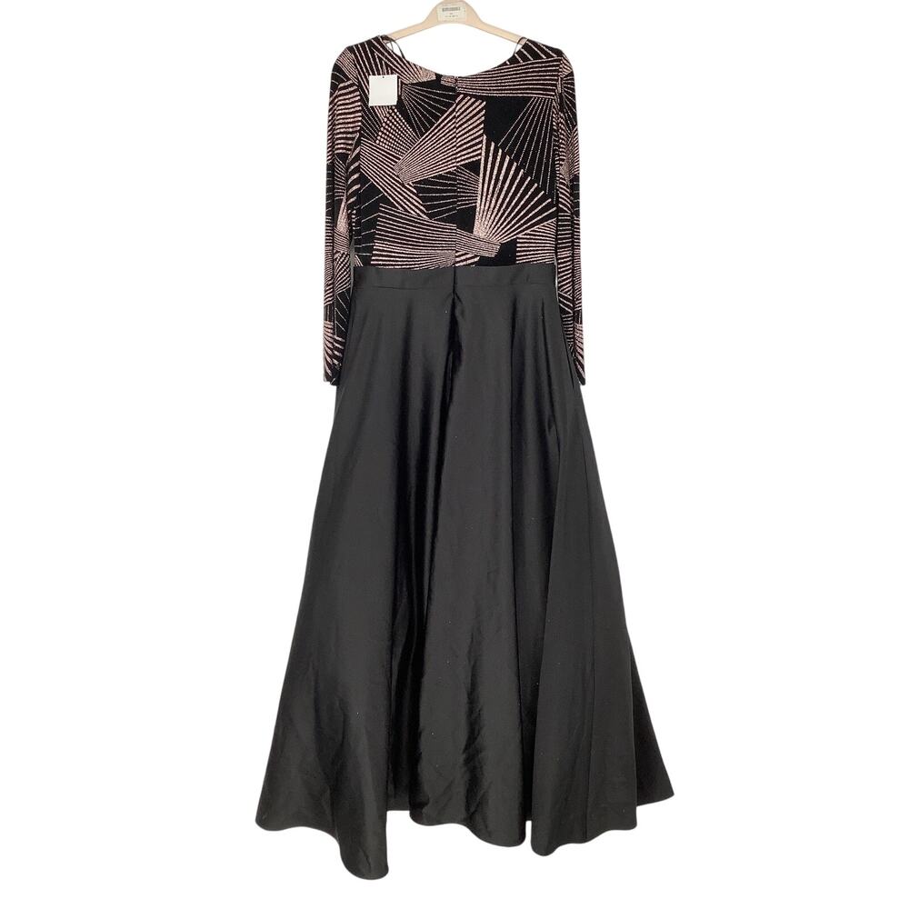 Betsy & Adam Women's 16 Black Gold Glitter Gianni Long Sleeve Evening Gown K4-14 - Picture 4 of 7